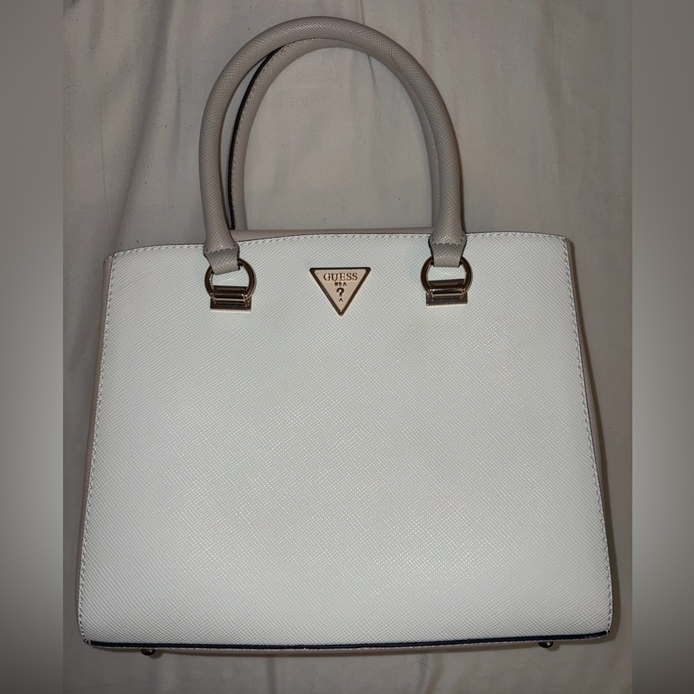 GUESS White Satchel with Gold Accents